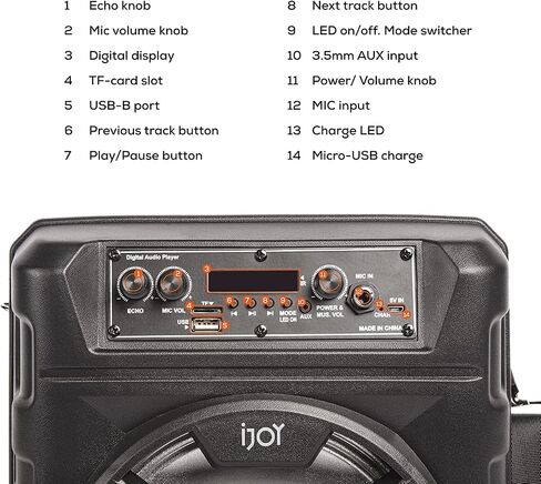 iJoy Karaoke Machine - مكبر صوت بلوتوث للحفلات مع ميكروفون - أضواء ديسكو LED وتأثيرات تغيير الصوت - راديو FM، قابل لإعادة الشحن ومحمول مع صوت عالي الدقة in Saudi Arabia