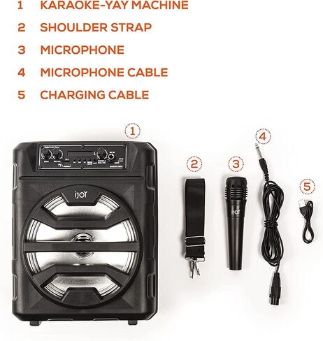 iJoy Karaoke Machine - مكبر صوت بلوتوث للحفلات مع ميكروفون - أضواء ديسكو LED وتأثيرات تغيير الصوت - راديو FM، قابل لإعادة الشحن ومحمول مع صوت عالي الدقة in Saudi Arabia