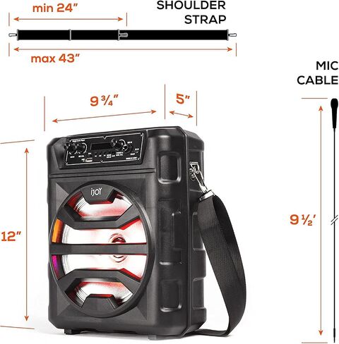iJoy Karaoke Machine - مكبر صوت بلوتوث للحفلات مع ميكروفون - أضواء ديسكو LED وتأثيرات تغيير الصوت - راديو FM، قابل لإعادة الشحن ومحمول مع صوت عالي الدقة in Saudi Arabia