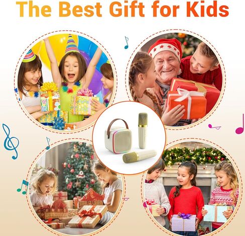 Mini Karaoke Machine for Kids Adults, Portable Bluetooth Karaoke Speaker with 2 Wireless Microphones & Colorful Lights for Girls Boys Family Party Outdoor Travel(Beige) in Kuwait