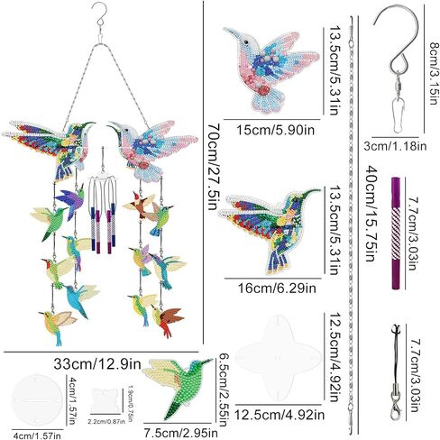 DIY Wind Chime Kit Diamond Art,Make Your Own Wind Chime Hollow Aluminum Tubes,Diamond Art Wind Chimes Sun Catchers fit for Patio, Backyard, Garden, and Outdoor Decor Housewarming Gift (Bird) in Saudi Arabia