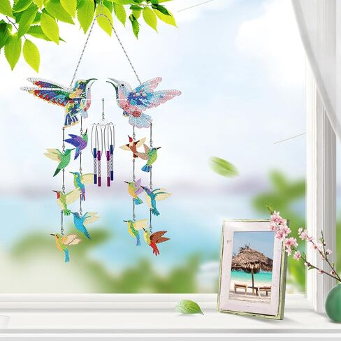 DIY Wind Chime Kit Diamond Art,Make Your Own Wind Chime Hollow Aluminum Tubes,Diamond Art Wind Chimes Sun Catchers fit for Patio, Backyard, Garden, and Outdoor Decor Housewarming Gift (Bird) in Saudi Arabia