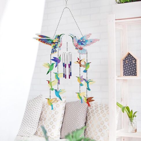 DIY Wind Chime Kit Diamond Art,Make Your Own Wind Chime Hollow Aluminum Tubes,Diamond Art Wind Chimes Sun Catchers fit for Patio, Backyard, Garden, and Outdoor Decor Housewarming Gift (Bird) in Saudi Arabia