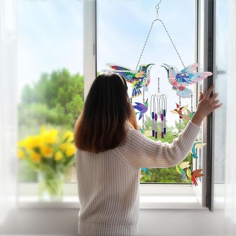 DIY Wind Chime Kit Diamond Art,Make Your Own Wind Chime Hollow Aluminum Tubes,Diamond Art Wind Chimes Sun Catchers fit for Patio, Backyard, Garden, and Outdoor Decor Housewarming Gift (Bird) in Saudi Arabia