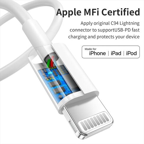 كابل USB C إلى Lightning 5 حزم 6FT [معتمد من Apple MFi] شاحن iPhone سريع شحن سريع من النوع c إلى كابل Lightning لهاتف iPhone 14 13 12 11 Pro Max Xr Xs 8 والمزيد - أبيض in Kuwait