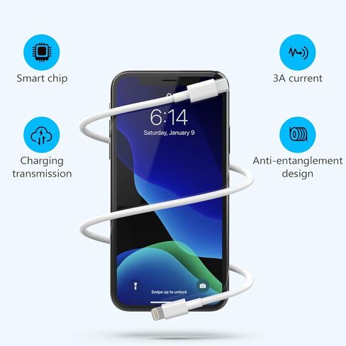 كابل USB C إلى Lightning 5 حزم 6FT [معتمد من Apple MFi] شاحن iPhone سريع شحن سريع من النوع c إلى كابل Lightning لهاتف iPhone 14 13 12 11 Pro Max Xr Xs 8 والمزيد - أبيض in Kuwait