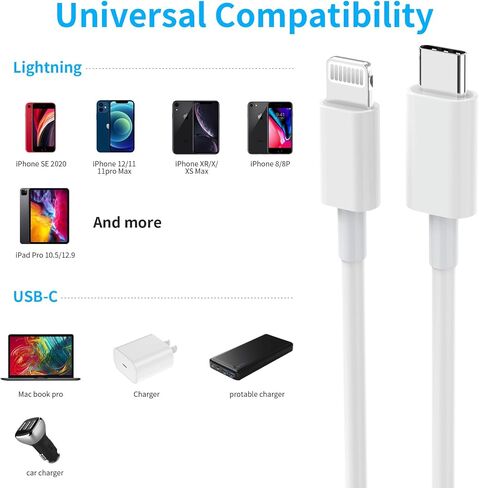 كابل USB C إلى Lightning 5 حزم 6FT [معتمد من Apple MFi] شاحن iPhone سريع شحن سريع من النوع c إلى كابل Lightning لهاتف iPhone 14 13 12 11 Pro Max Xr Xs 8 والمزيد - أبيض in Kuwait
