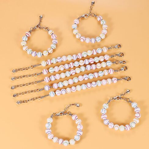 9-Pack Baseball Bracelets with 13 PCS Wooden Beads,Baseball Bracelet Strung with Stainless Steel Chain & Adjustable 18+4cm Length, Mini Heart Charm, Perfect for Baseball Team Gifts in Kuwait