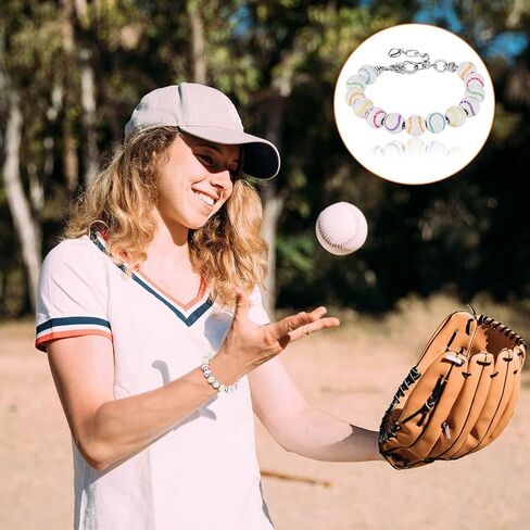 9-Pack Baseball Bracelets with 13 PCS Wooden Beads,Baseball Bracelet Strung with Stainless Steel Chain & Adjustable 18+4cm Length, Mini Heart Charm, Perfect for Baseball Team Gifts in Kuwait