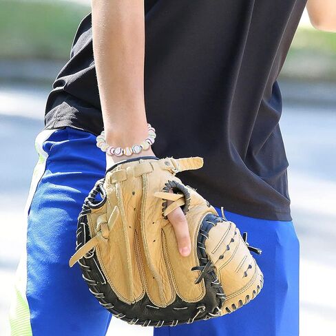 9-Pack Baseball Bracelets with 13 PCS Wooden Beads,Baseball Bracelet Strung with Stainless Steel Chain & Adjustable 18+4cm Length, Mini Heart Charm, Perfect for Baseball Team Gifts in Kuwait