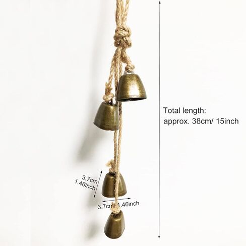 أجراس مزلقة مصنوعة يدويًا من حبل القنب، أجراس بقرة مزخرفة مع حبل معلق من الجوت، أجراس برونزية للباب الأمامي ديكور معلق in Kuwait