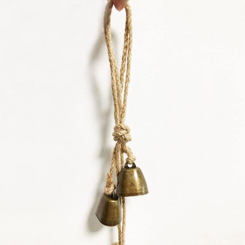 أجراس مزلقة مصنوعة يدويًا من حبل القنب، أجراس بقرة مزخرفة مع حبل معلق من الجوت، أجراس برونزية للباب الأمامي ديكور معلق in Kuwait