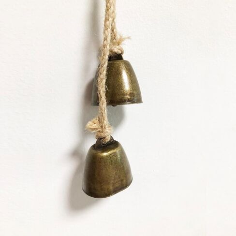 أجراس مزلقة مصنوعة يدويًا من حبل القنب، أجراس بقرة مزخرفة مع حبل معلق من الجوت، أجراس برونزية للباب الأمامي ديكور معلق in Kuwait