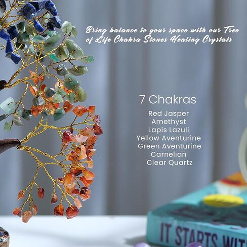 PYOR 7 Chakra Crystal Bonsai Tree, 10-12 inch, Red, Amethyst, Lapis, Carnelian, Clear Quartz, Yellow Aventurine, Green Aventurine, Silver Wire in Saudi Arabia