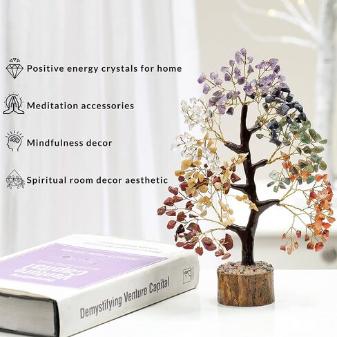 PYOR 7 Chakra Crystal Bonsai Tree, 10-12 inch, Red, Amethyst, Lapis, Carnelian, Clear Quartz, Yellow Aventurine, Green Aventurine, Silver Wire in Saudi Arabia