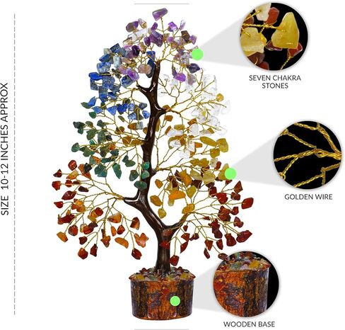 PYOR 7 Chakra Crystal Bonsai Tree, 10-12 inch, Red, Amethyst, Lapis, Carnelian, Clear Quartz, Yellow Aventurine, Green Aventurine, Silver Wire in Saudi Arabia