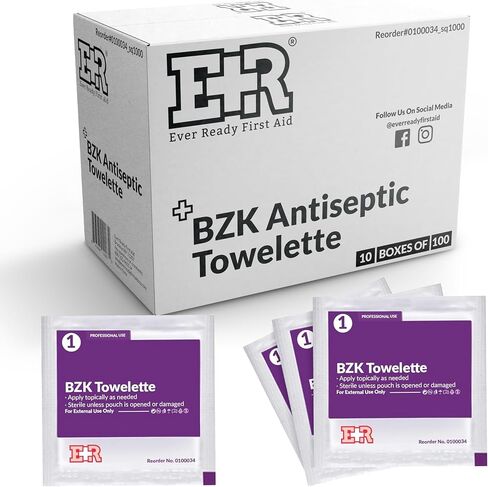 Ever Ready First Aid Benzalkonium BZK Wipes, 5"x7", 100 Count in Kuwait