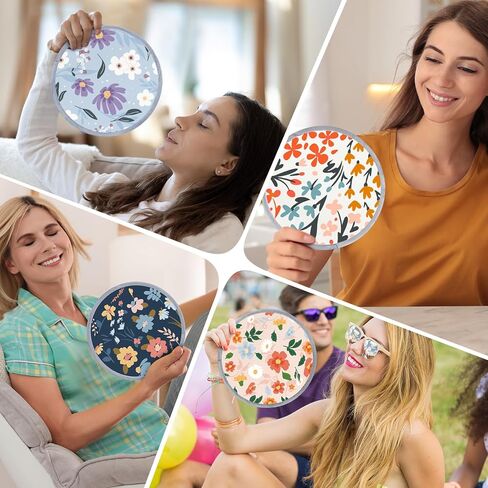 Suzile 12 Pieces Colorful Floral Round Fans Handheld Compact Cooling Fans Disc Fans Portable Hand Fan Folding for Outdoor Games Wedding Party Decorations Summer Outdoor Activity, 6 Patterns(Flower) in Saudi Arabia