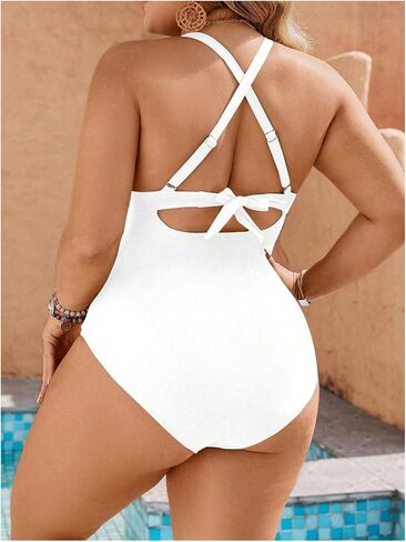 SOLY HUX Women's Plus Size One Piece Swimsuit Contrast Lace V Neck Monokini Bathing Suit in Saudi Arabia