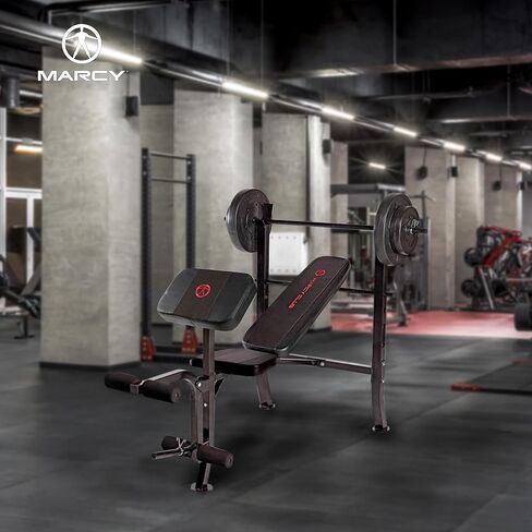 مارسي برو 14 مقياسًا من الفولاذ المتين القياسي وقابل للتعديل لتدريبات الضغط على مقاعد البدلاء مع مجموعة وزن 80 رطلاً لإعدادات الصالة الرياضية المنزلية، أسود in Kuwait