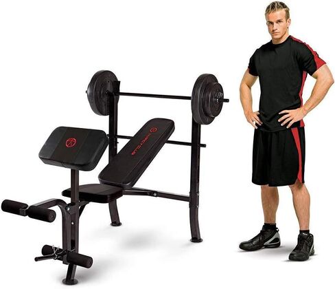 مارسي برو 14 مقياسًا من الفولاذ المتين القياسي وقابل للتعديل لتدريبات الضغط على مقاعد البدلاء مع مجموعة وزن 80 رطلاً لإعدادات الصالة الرياضية المنزلية، أسود in Kuwait