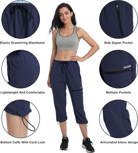 VAYAGER SPORTS Women's Outdoor Hiking Capri Pants Loose-Fit Lightweight with Zipper Pockets in Saudi Arabia