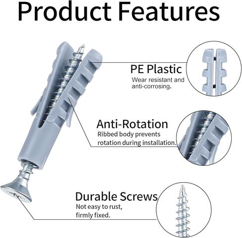 مجموعة أدوات تثبيت الحوائط الجافة مع براغي، مجموعة متنوعة من 164 قطعة من مثبتات الحوائط الجافة والمسامير، بما في ذلك 3 أحجام من براغي الرأس المسطحة مع مرساة، ومراسي حائط بلاستيكية مع منظم in Kuwait