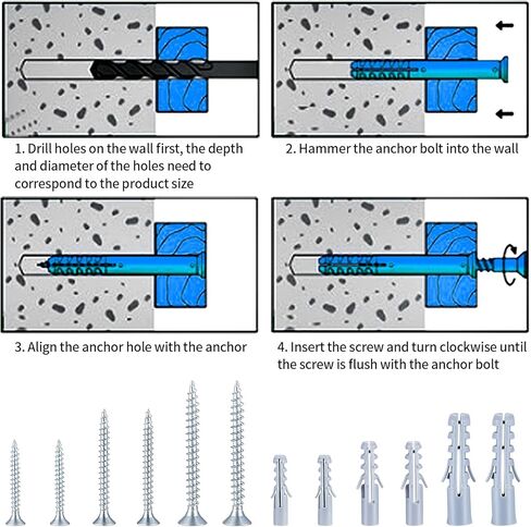 مجموعة أدوات تثبيت الحوائط الجافة مع براغي، مجموعة متنوعة من 164 قطعة من مثبتات الحوائط الجافة والمسامير، بما في ذلك 3 أحجام من براغي الرأس المسطحة مع مرساة، ومراسي حائط بلاستيكية مع منظم in Kuwait