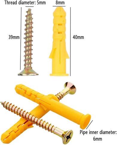 Drywall Anchor kit, 60 Pieces Plastic Expander Anchor Screw Hole Fillers and Screws Galvanized Plated for Drywall Hollow Wall Concrete Ceiling Tile Wood (M6x40mm 30set) in Kuwait