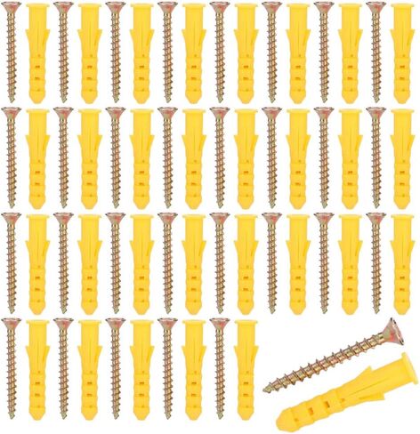 Drywall Anchor kit, 60 Pieces Plastic Expander Anchor Screw Hole Fillers and Screws Galvanized Plated for Drywall Hollow Wall Concrete Ceiling Tile Wood (M6x40mm 30set) in Saudi Arabia