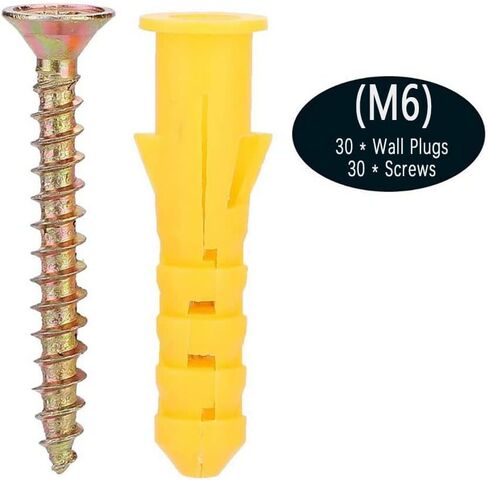 Drywall Anchor kit, 60 Pieces Plastic Expander Anchor Screw Hole Fillers and Screws Galvanized Plated for Drywall Hollow Wall Concrete Ceiling Tile Wood (M6x40mm 30set) in Saudi Arabia