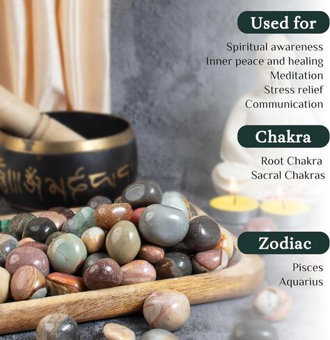 Polygram Jasper Tumbled Crystals Bulk Polished Rocks Stones Healing Crystals and Stones for Tumbling Rock Collection Vase Filler Reiki Gemstone Gifts Fountain Tumbles | Size 20-25 mm, 1lb in Saudi Arabia