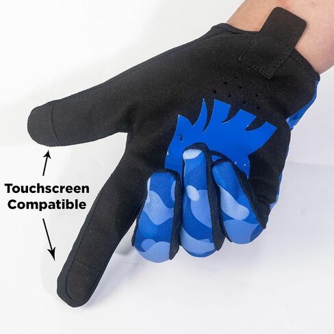 Mountain Biking Glove Blue Camo, Cycling, Motocross, MTB, BMX, Full Finger, Breathable, Lightweight, Touchscreen in Saudi Arabia