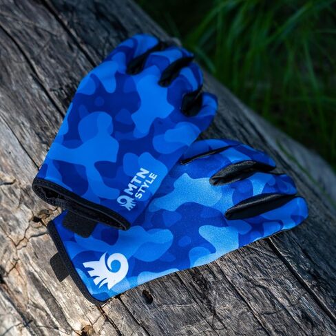 Mountain Biking Glove Blue Camo, Cycling, Motocross, MTB, BMX, Full Finger, Breathable, Lightweight, Touchscreen in Saudi Arabia