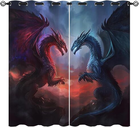 Dragon Blackout Curtains for Girls Boys Kids Home Decor, Black White Dragon Medieval Magical Fantasy Grommet Thermal Insulated Drapes Darkening Window Curtain for Bedroom Living Room, 42 x 45 Inch in Saudi Arabia