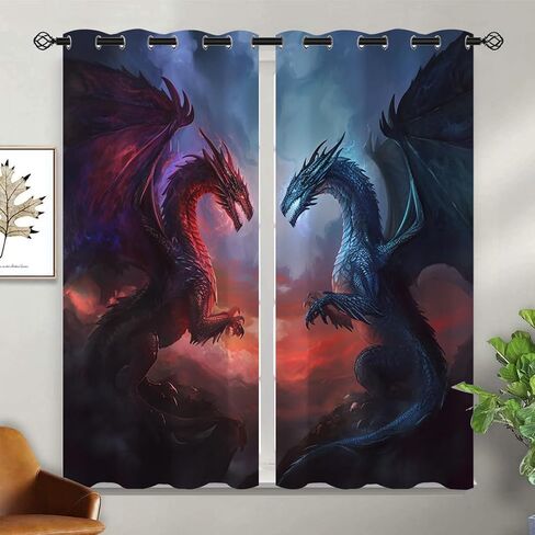 Dragon Blackout Curtains for Girls Boys Kids Home Decor, Black White Dragon Medieval Magical Fantasy Grommet Thermal Insulated Drapes Darkening Window Curtain for Bedroom Living Room, 42 x 45 Inch in Saudi Arabia