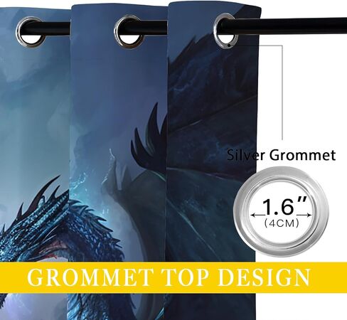 Dragon Blackout Curtains for Girls Boys Kids Home Decor, Black White Dragon Medieval Magical Fantasy Grommet Thermal Insulated Drapes Darkening Window Curtain for Bedroom Living Room, 42 x 45 Inch in Saudi Arabia