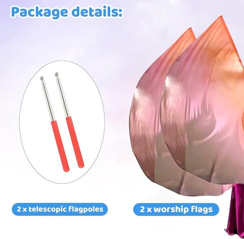 2 Sets of 55 x 78" Dance Metallic Semicircle Worship Angel Wing Flags with Scalable Rods - Praise Flags Worship Silk Flex Flag for Dance Church Performance-green-purple in Saudi Arabia
