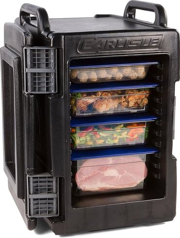 منتجات Carlisle FoodService Products Cateraide IT End Loading معزول حاملة الطعام تحمل 6 مقالي كاملة الحجم 2.5 بوصة مع مقابض لتقديم الطعام والمطابخ والمطاعم، بلاستيك، أسود in Saudi Arabia