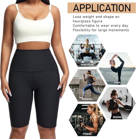 Sauna suit Shorts Pants Thigh Workout Gym Exercise Waist Trainer for Women Leggings Body Shaper Thighs Tummy Control in Saudi Arabia