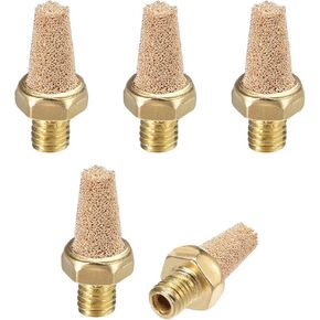 uxcell Brass Exhaust Muffler, M5 Male Thread 5/16" Hex Sintered Air Pneumatic Bronze Muffler with Brass Body Protruding 5pcs