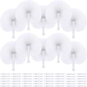 Aodaer 60 Pack Round Folding Fans White Paper Fans with Plastic Handles Handheld Fans for Wedding Party Favorsvors