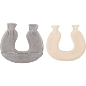 CHICIRIS Neck Hot Water Bag, 1 Liter U Shaped Rubber Hot Water Bottle with Cover for Pain Relief, 14.3 x 12.4 (Gray)