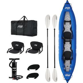 Aqua Marina: Pure Air Kayak Set - Blue - Inflatable, 2 Person Seater, 13'6" x 31", Adjustable Paddles, Highback Seats, Carry/Storage Bag, Hand Pump