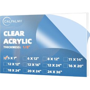 CALPALMY (2-Pack 5 x 7" Clear Acrylic Sheet Plexiglass – 1/8" Thick; Use for Craft Projects, Signs, Display Cases, Sneeze Guard and More; Cut with Cricut, Engraver, Saw or Hand Tools – No Knives