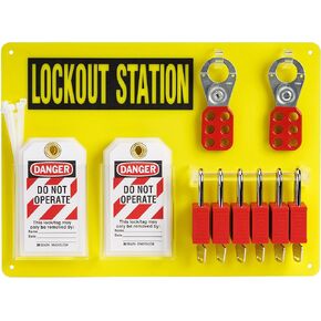 BRADY Lockout Tagout Station with Loto Devices. Lock Out Tag Out Kit Board with 6 Keyed Alike Safety Lock Set, Hasps for Padlocks, 10 Do Not Operate Tags for Lockout Safety Supply - 153680 Yellow in Saudi Arabia