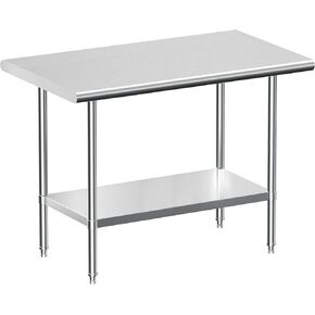 Stainless Steel Work Table, NSF Commercial Worktable with Undershelf and Legs for Restaurant, Home and Hotel - 24" D x 30" W x 34" H Inches