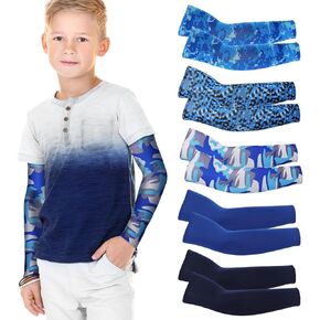 Baseball Arm Sleeves for Kids 5 Pairs UV Sun Protection Cooling Compression Sleeves to Cover Arms for Boys Girls