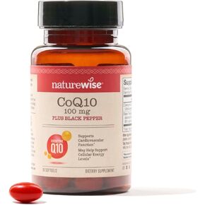 كبسولات هلامية من NatureWise CoQ10 100 مجم، CoQ10 عالي الامتصاص مع الفلفل الأسود BioPerine - مضاد للأكسدة لصحة القلب + الطاقة الخلوية - نباتي، غير معدّل وراثيًا، خالي من الغلوتين - 30 كبسولة هلامية [كمية تكفي لمدة شهر] in Kuwait
