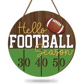 Whaline Football Wooden Hanging Sign Hello Football Season Wall Plaque Football Game Sports Welcome Wreath Sign Door Hanger for Farmhouse Home Wall Window Porch Tabletop Party Decor Supplies